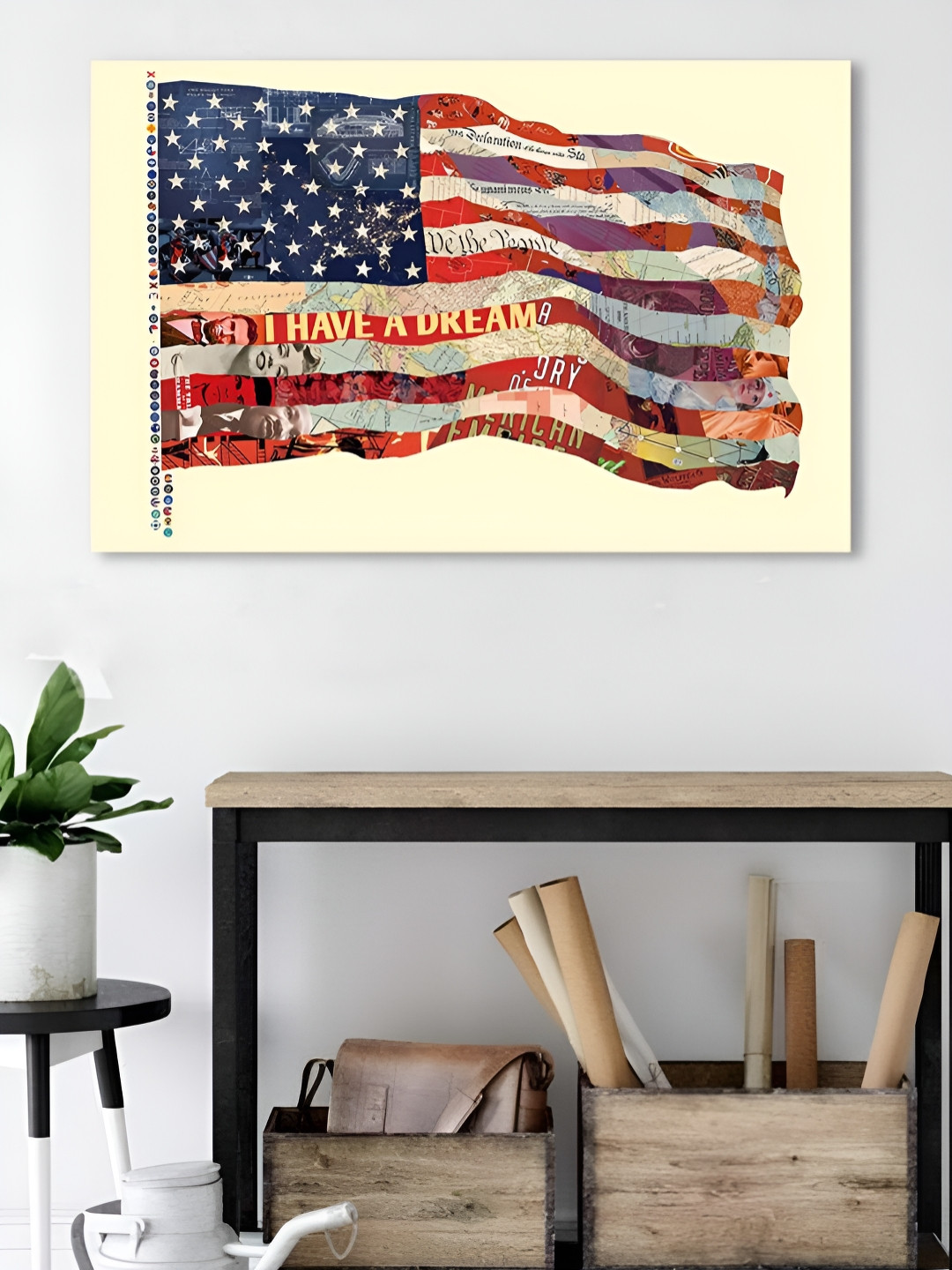 Myntra Elegant Homes Cream-Coloured & Red American Flag Canvas Wall Art