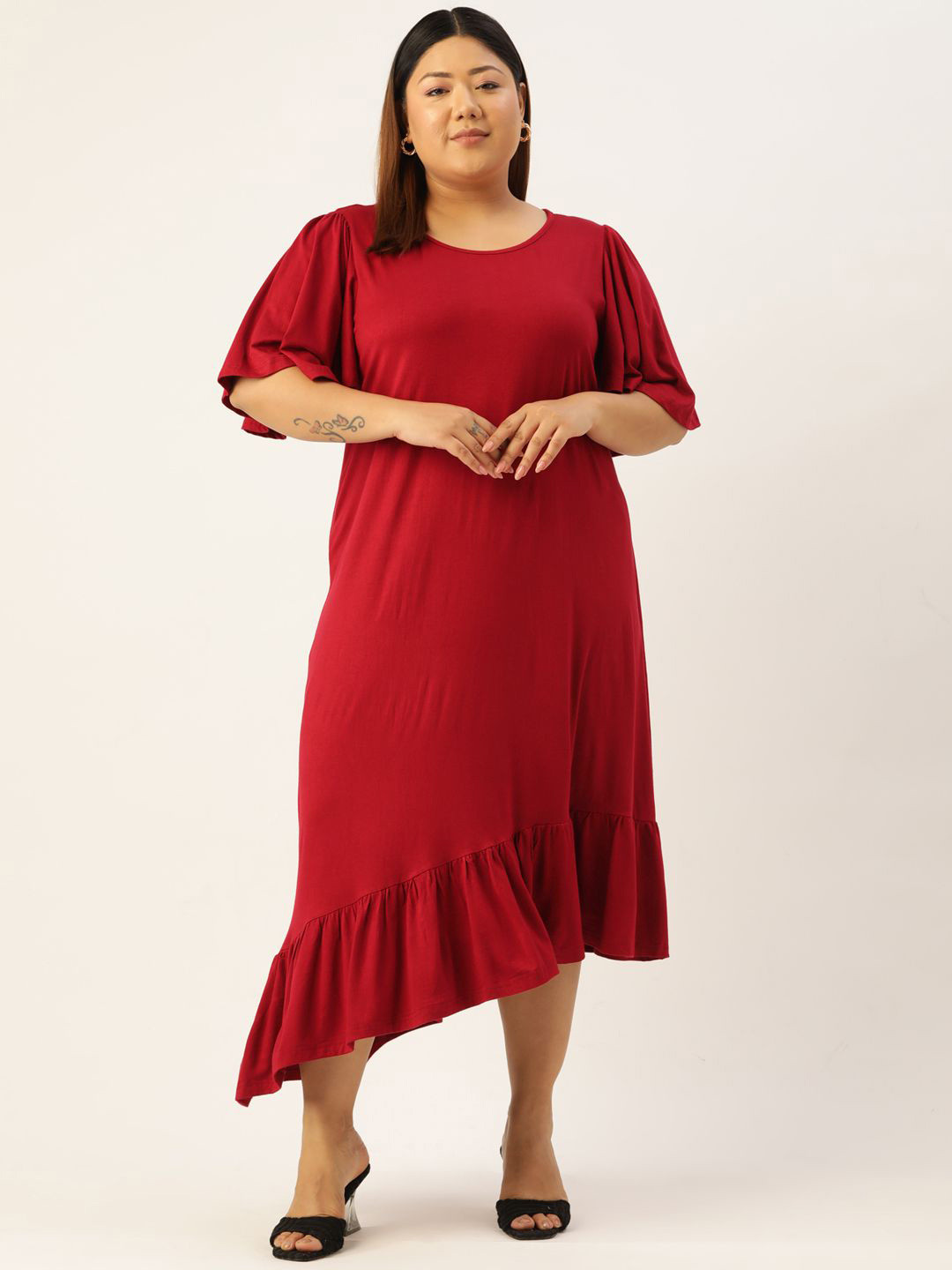 theRebelinme Flutter Sleeve A-Line Midi Dress Plus Size