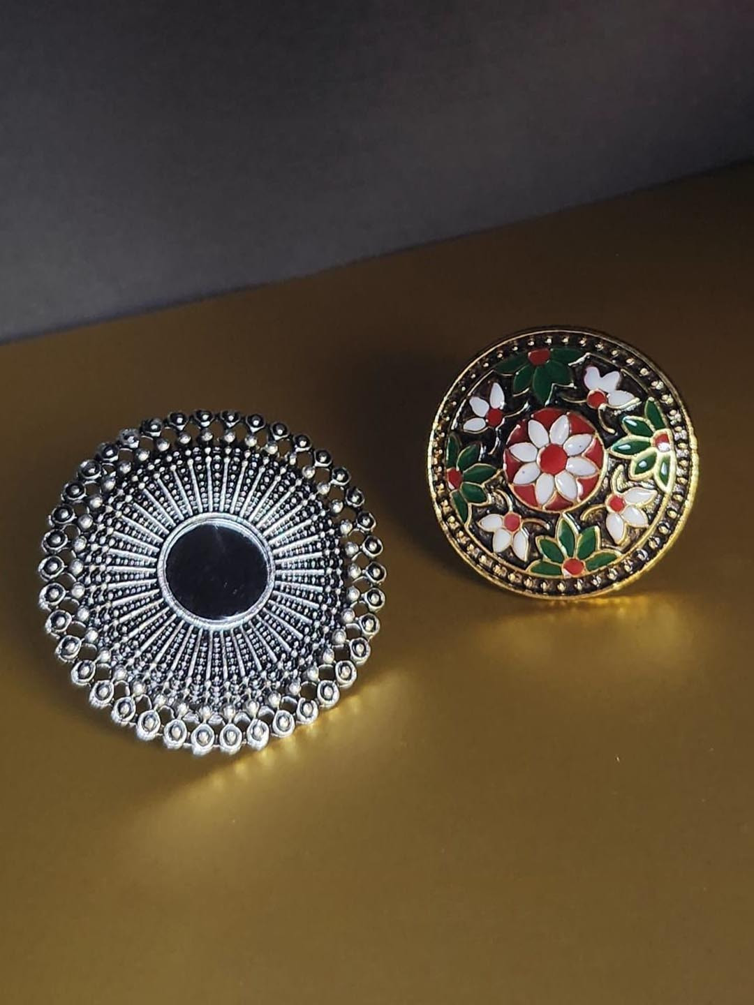 Piu Jewels Set Of 2 Silver-Plated Beaded Finger Rings