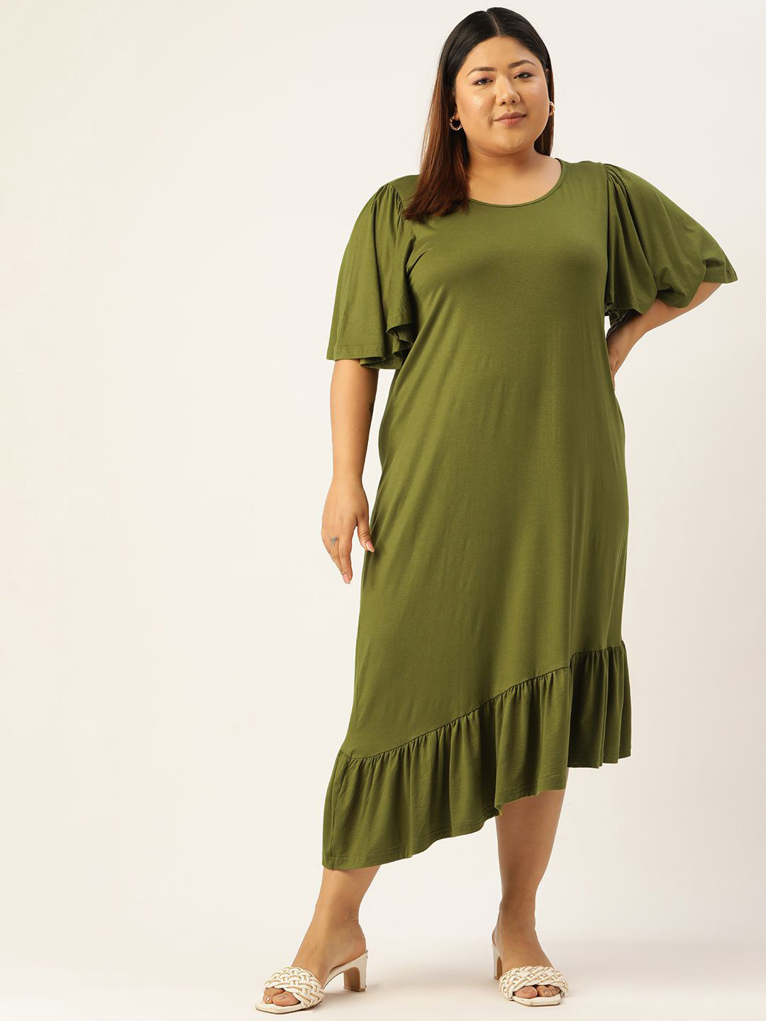 theRebelinme Flutter Sleeve A-Line Midi Dress