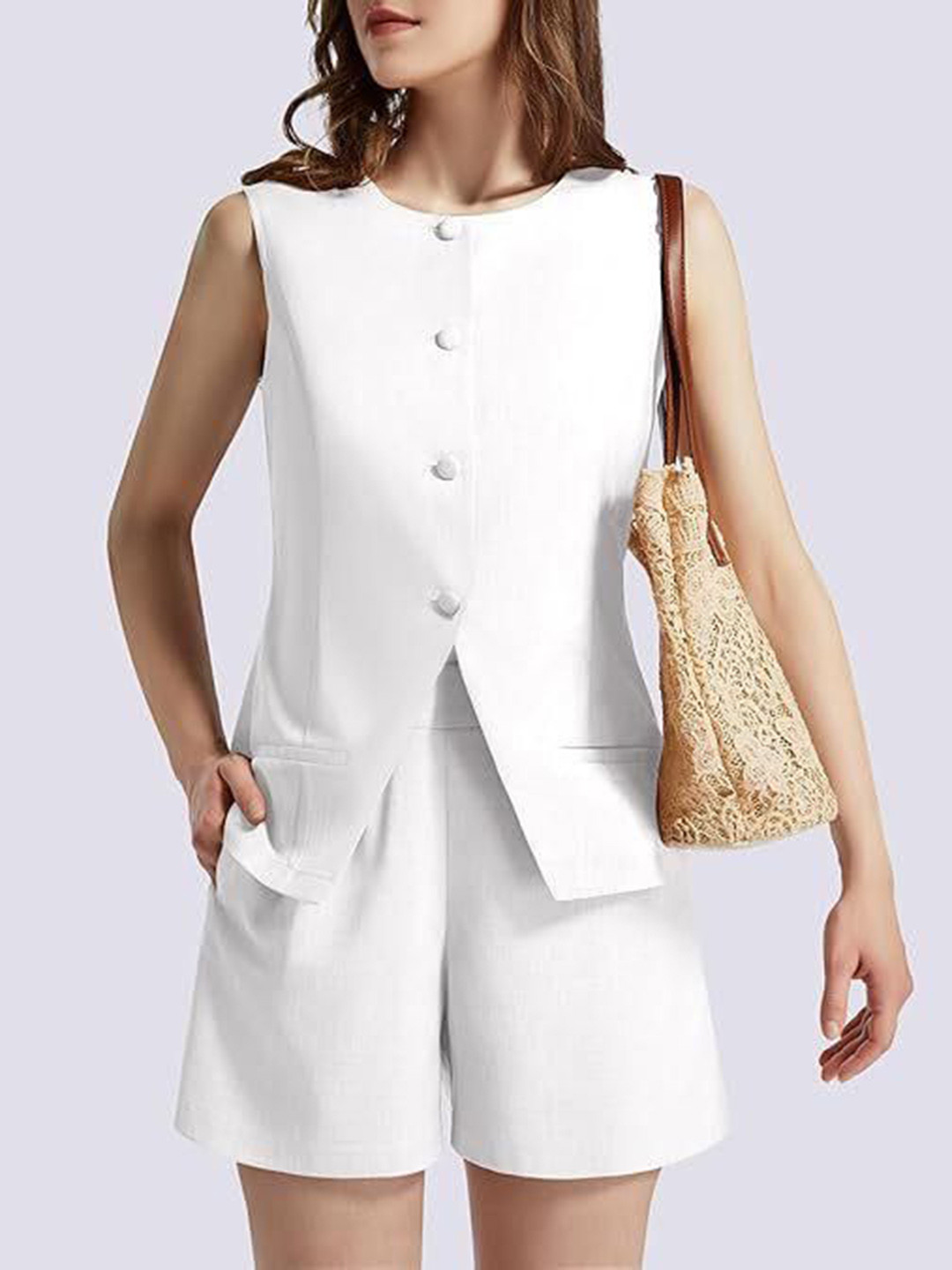 Miss Mosa By Akanksha  Suzel Vest Coord Set in White