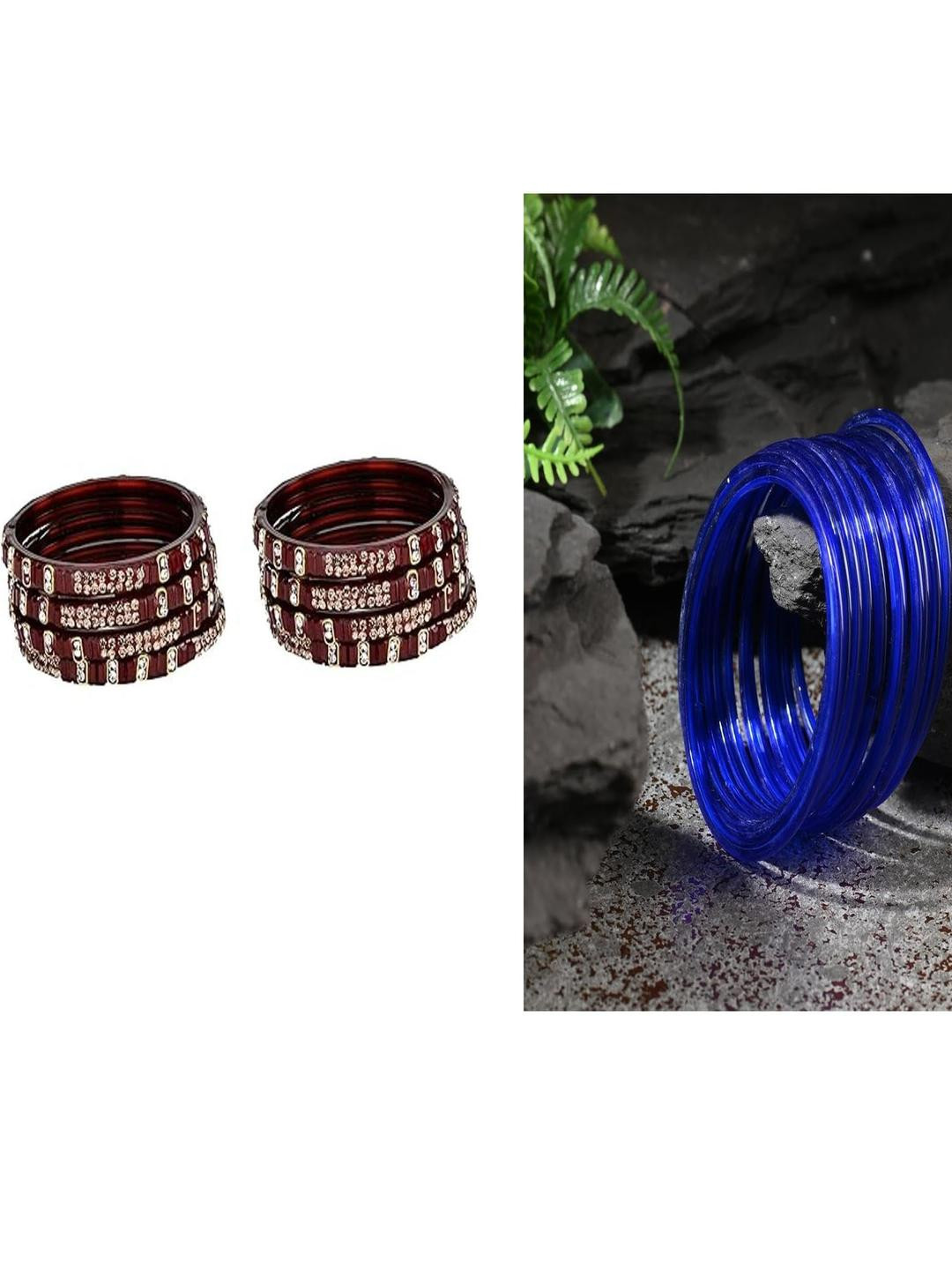 SOMIL Set of 20 Maroon and Blue Glass Bangles