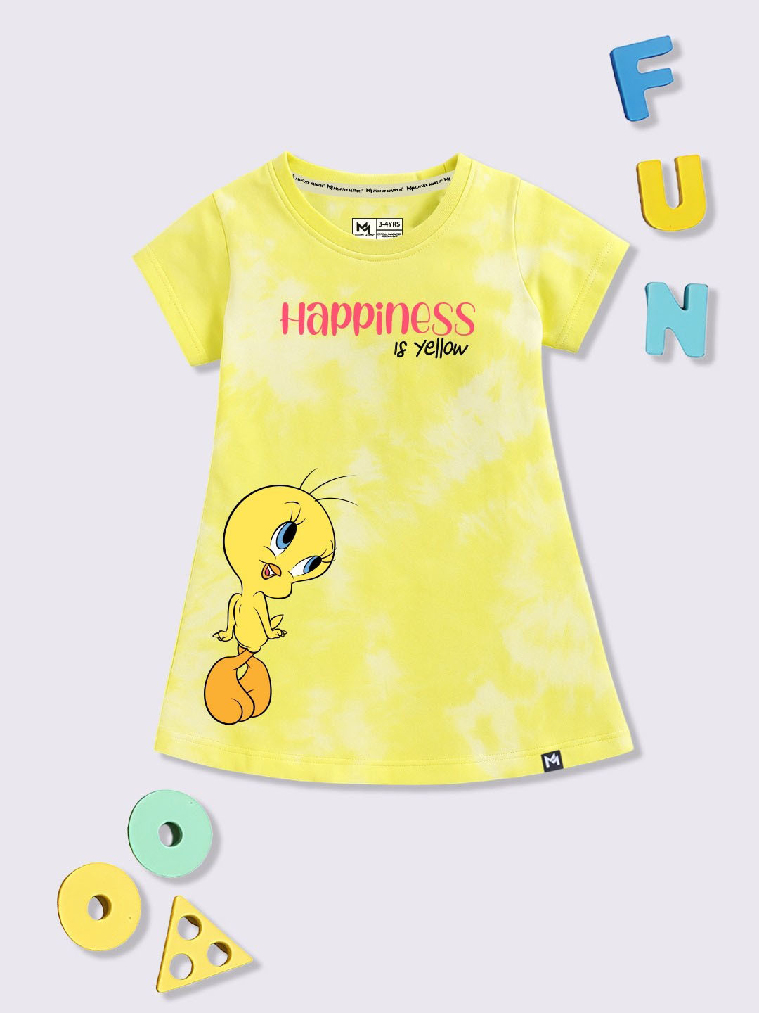 YK X Minute Mirth Tweety Printed Cotton A-Line Dress