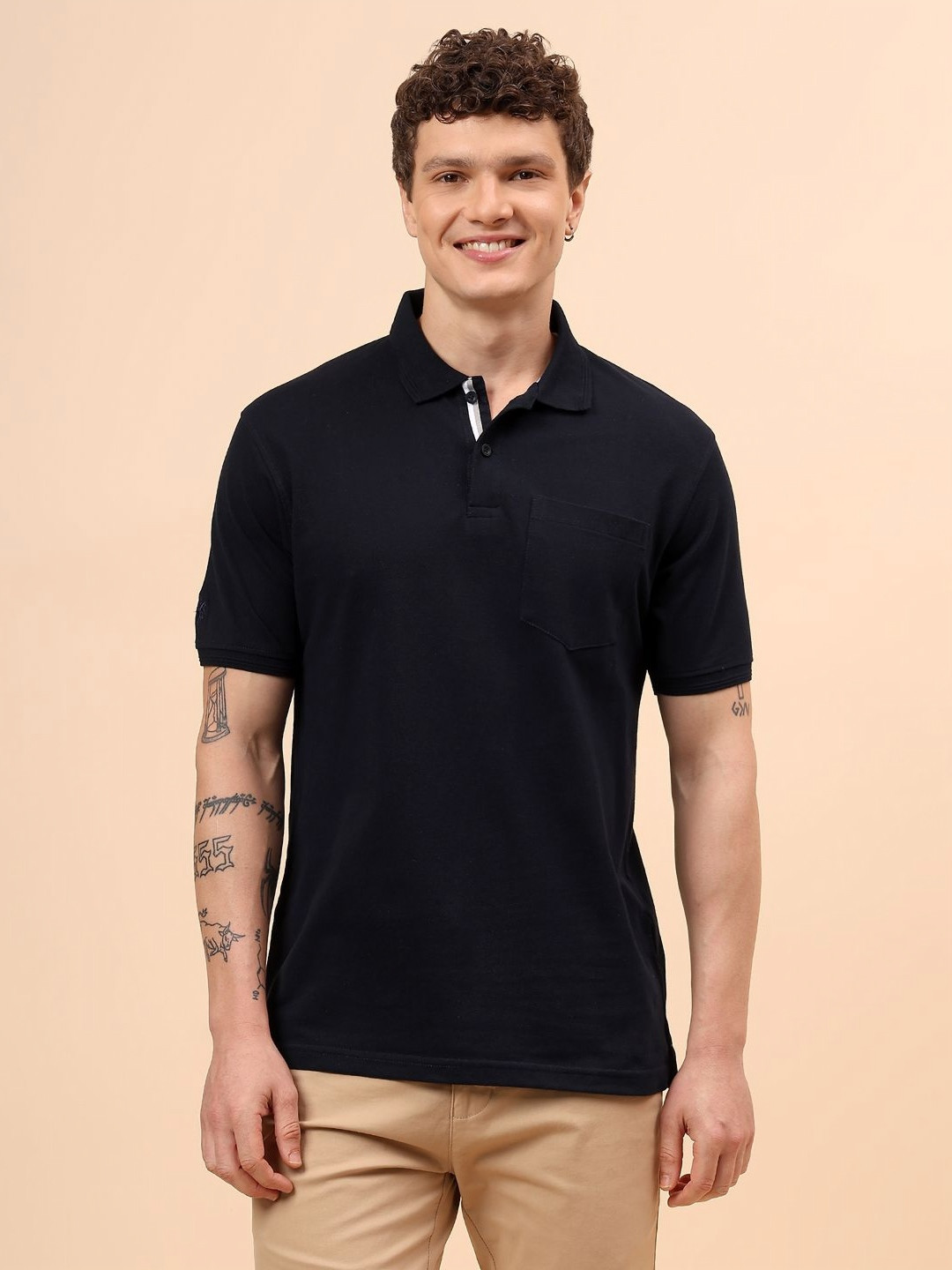 Cantabil Polo Collar Short Sleeves Pocket Detail T-Shirt