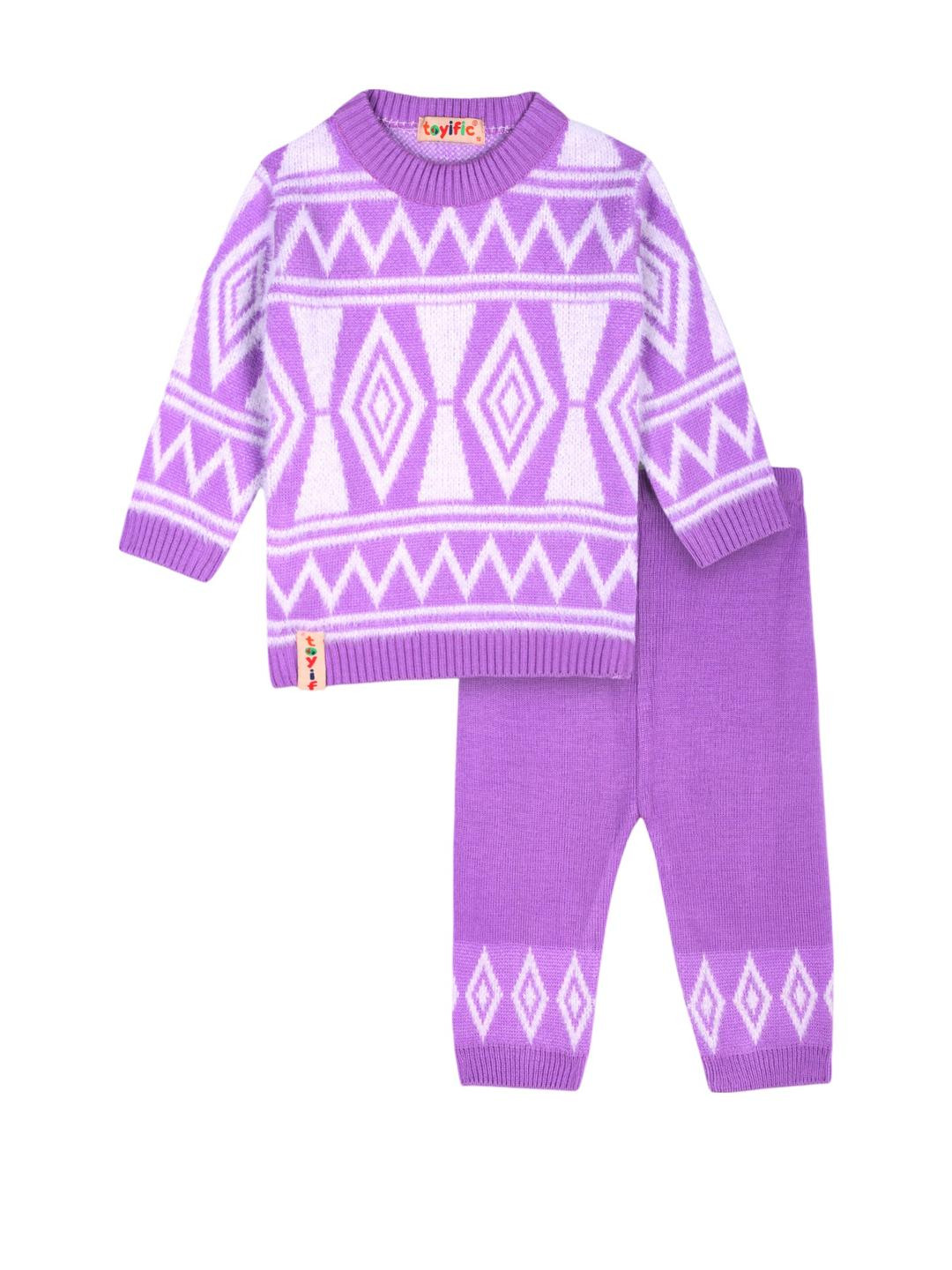 toyific Unisex Kids Purple Woollen Pullover Sweater Pyjama Set