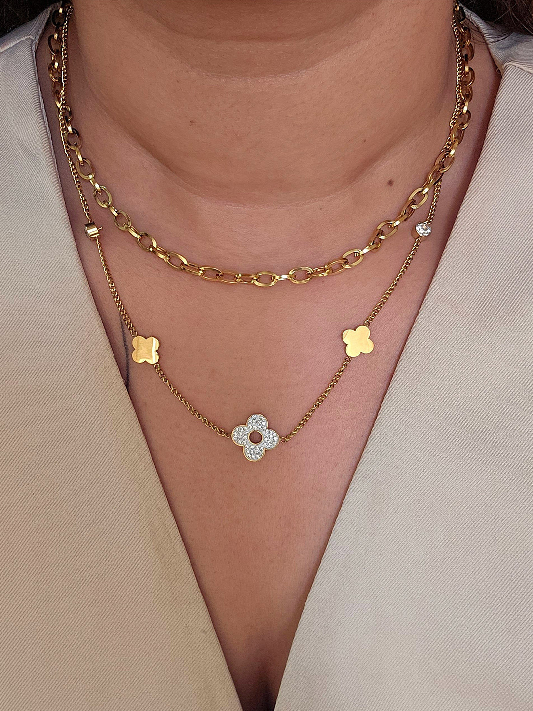 TAAHIRA JEWELLERY Stainless Steel Gold-Plated Layered Necklace