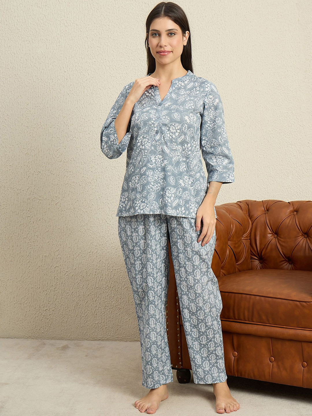 July Women Floral Printed Kurti & Pyjamas Night Suits