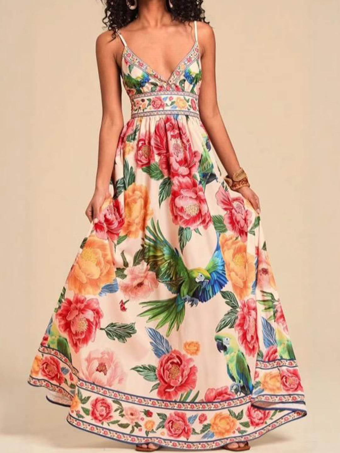 Miss Mosa By Akanksha  Peach Anemone Floral Summer Holiday Dress