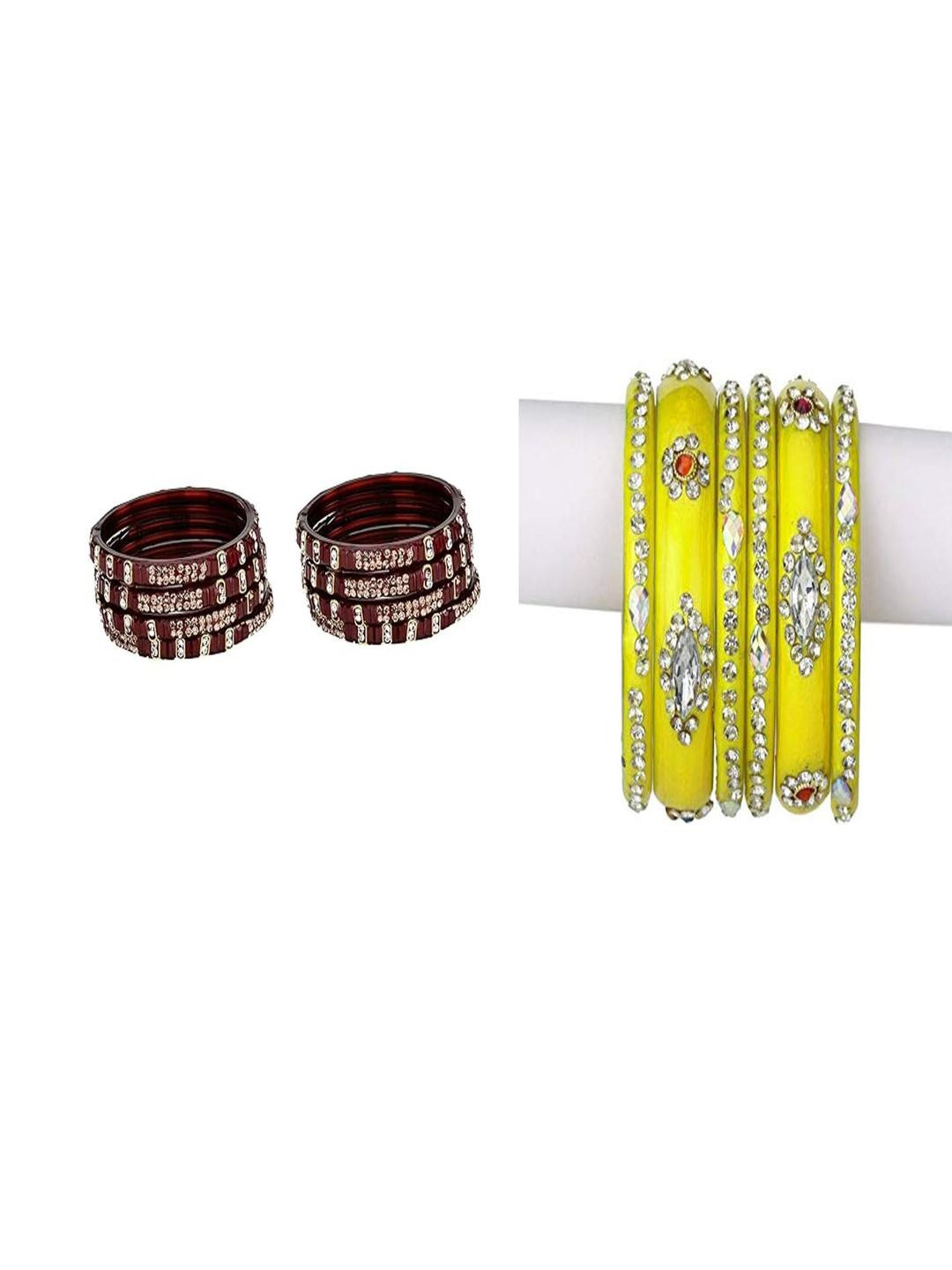 Somil set of 2 matoon,yellow Combo Glass Bangles