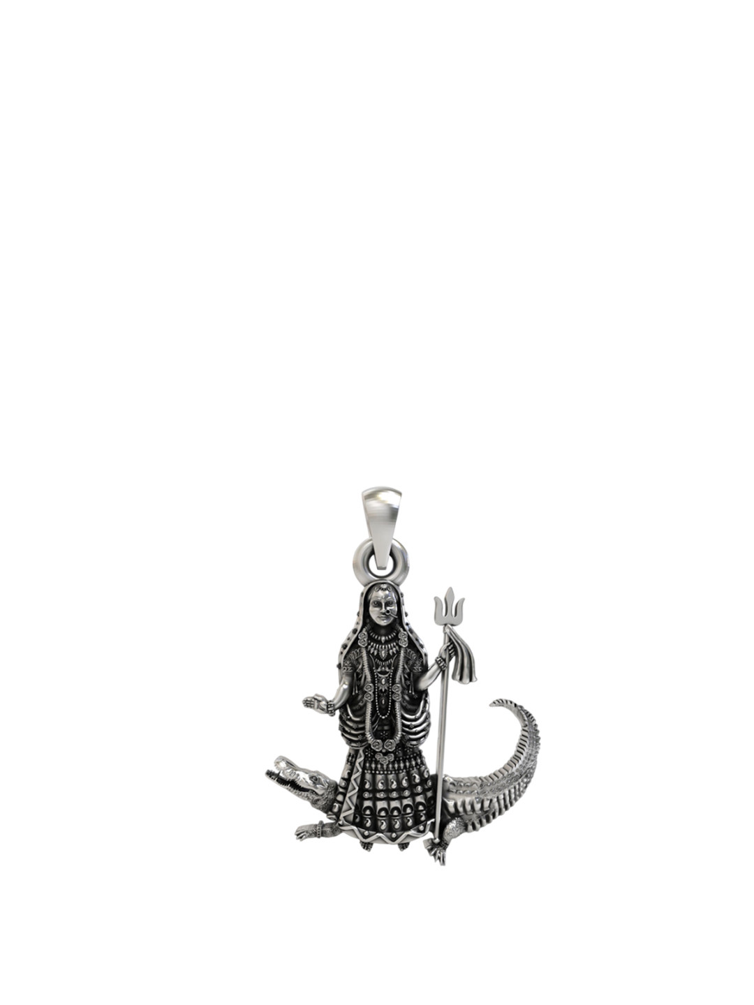 Exotic India Unisex 925 Sterling Silver Khodiyar Mata Goddess on Crocodile Pendant