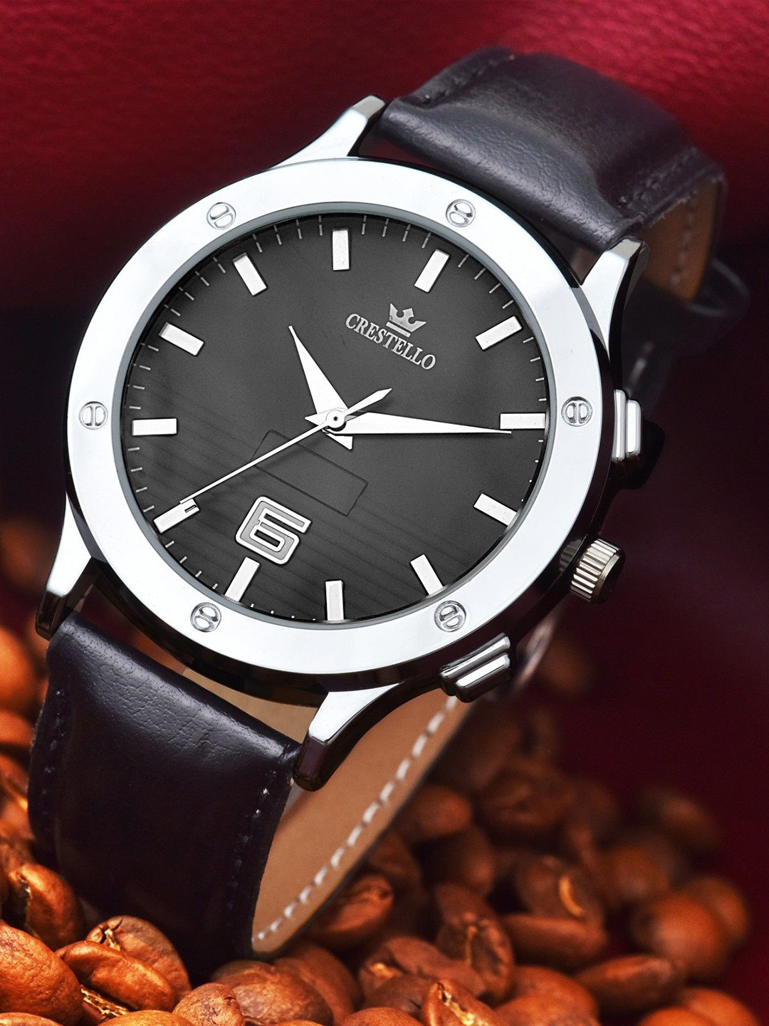 CRESTELLO Men Leather Straps Analogue Watch CR-G247-BLK