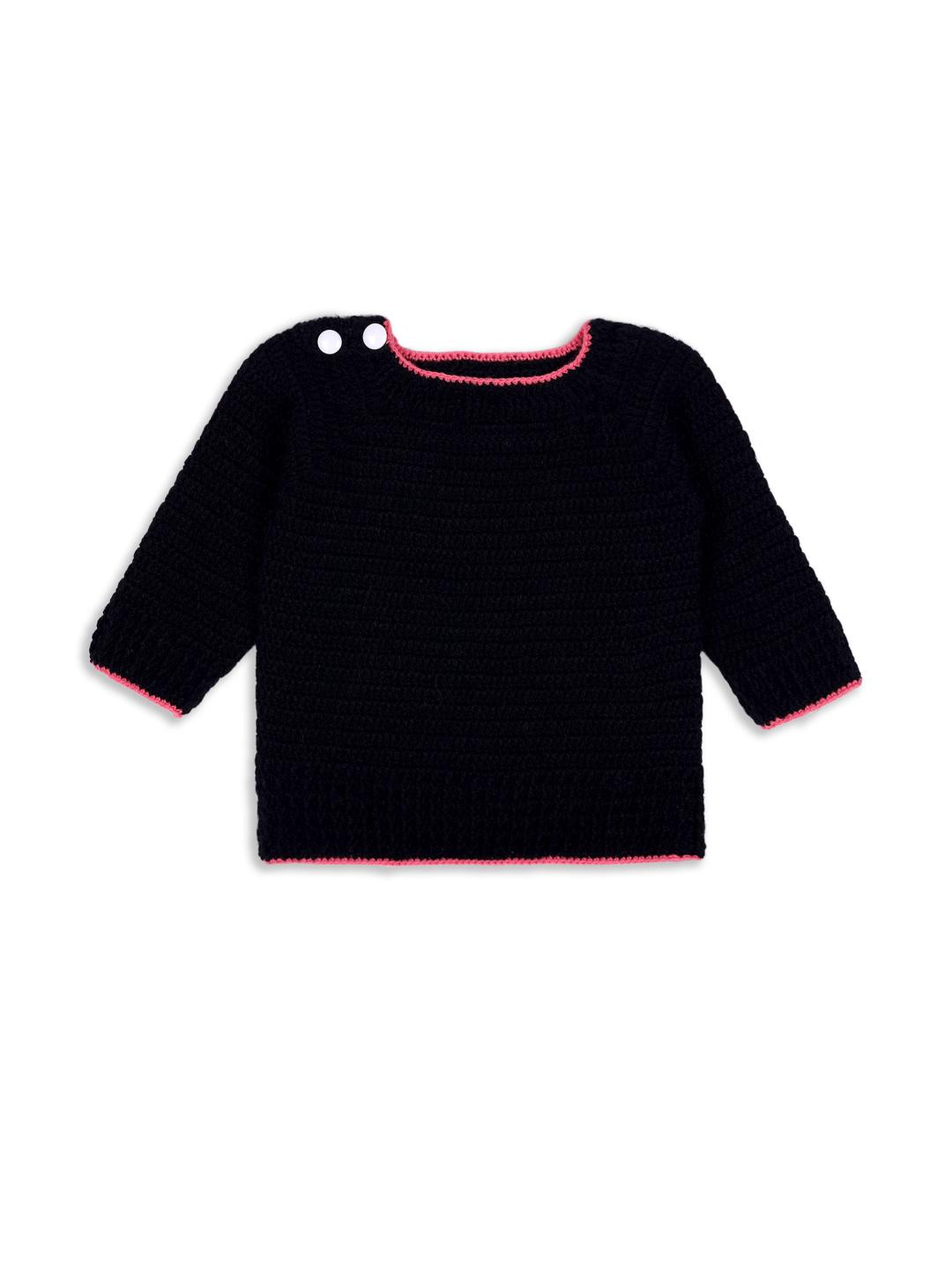 Pinkshierd Unisex Kids Black Solid Woollen Sweater Vest