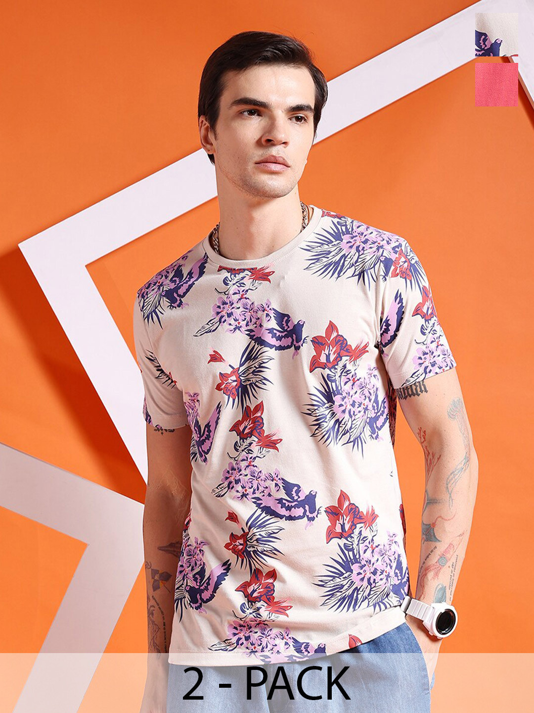 The Indian Garage Co Men Pack Of 2 Printed T-shirt