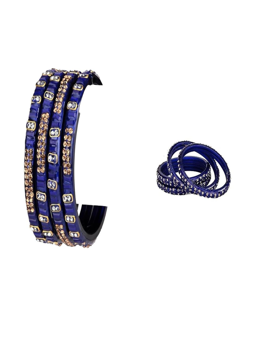 Somil Elegant Women Blue Pack Of 8 Handmade Traditional Glass Bangle Set