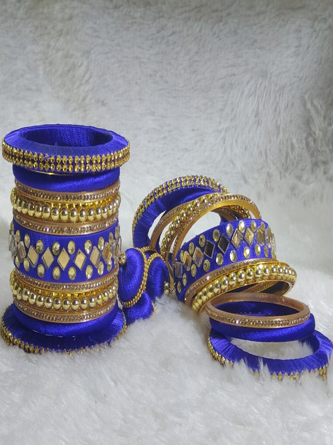 Nisha Jewellers Set of 22 Blue Plastic Artificial Stones & Beads Bangles
