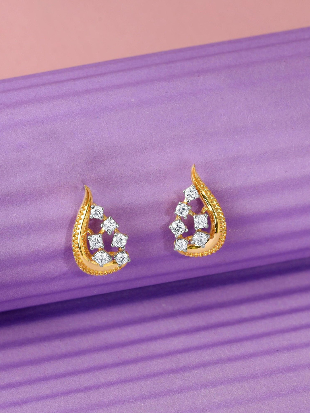 GIVA Wmen 18KT Gold Whisper Drop Lab Grown Diamond Studs-2.15 gms