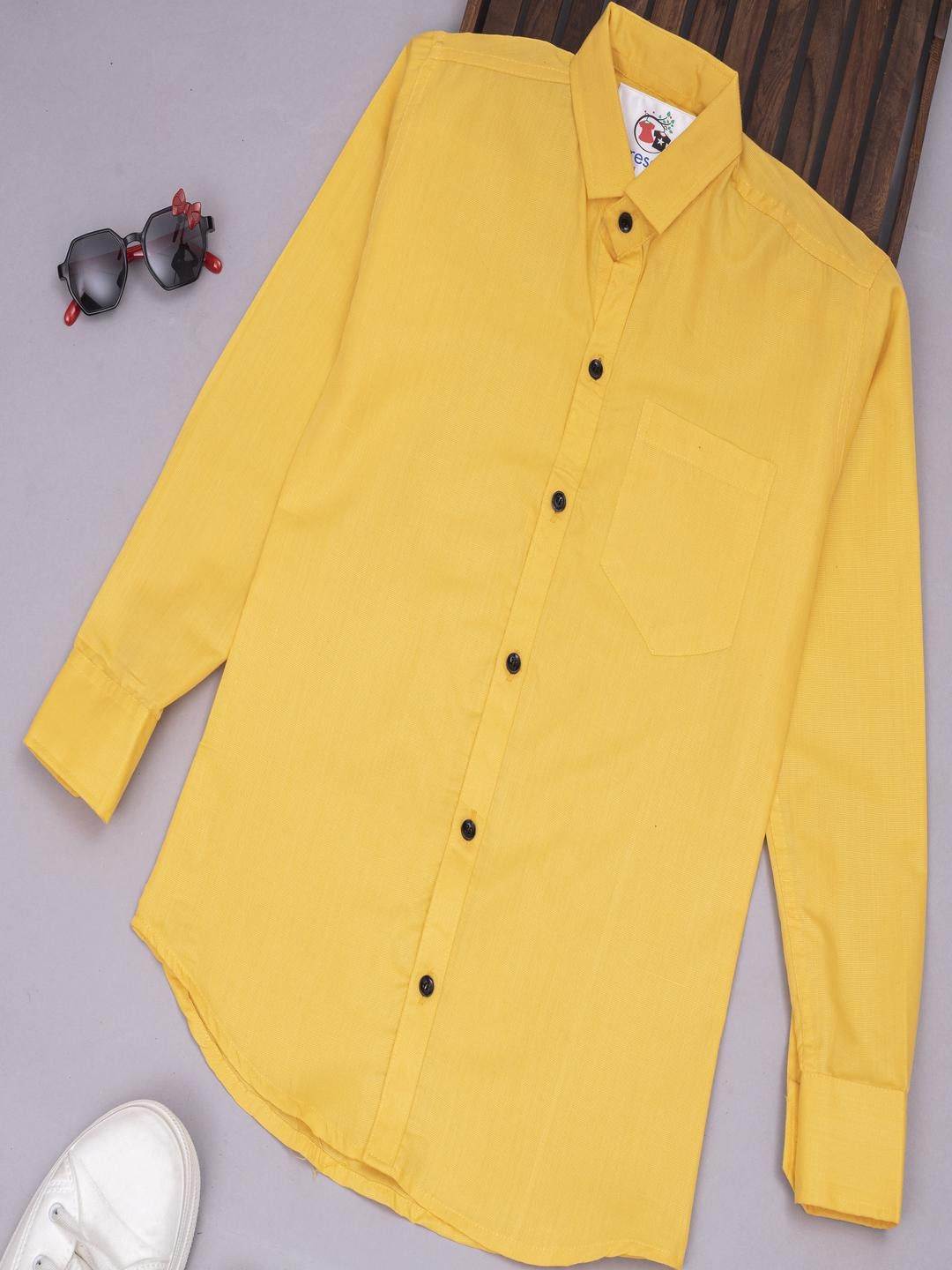Qurobri Boys Solid Full Sleeve Yellow Casual Shirt