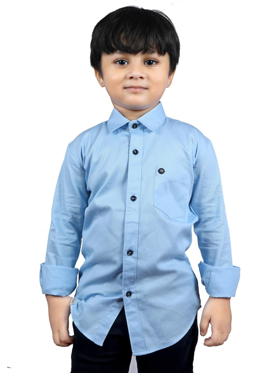 Qurobri Boys Solid Full Sleeve Blue Casual Shirt