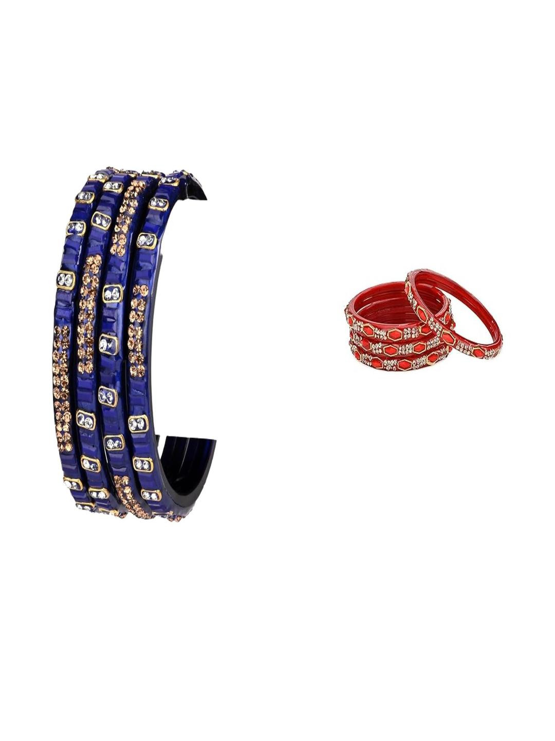 Somil Combo Glass Bangles For Women Combo Of 2 Set, Blue, Red