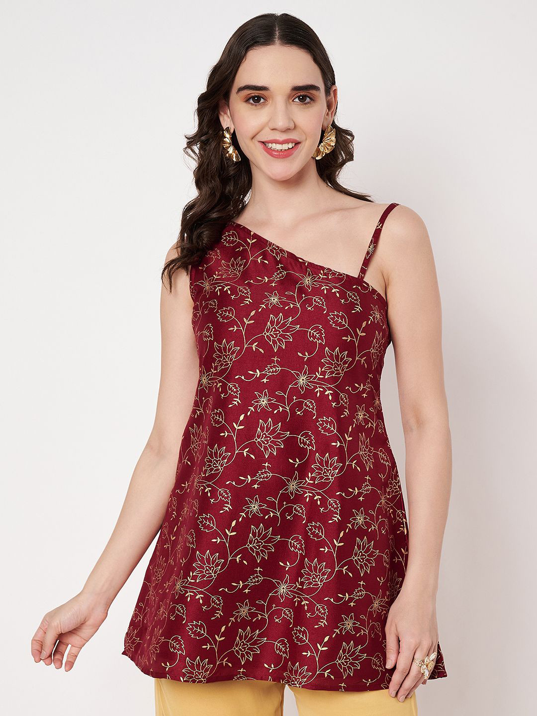 studio rasa Floral Printed One Shoulder Kurti