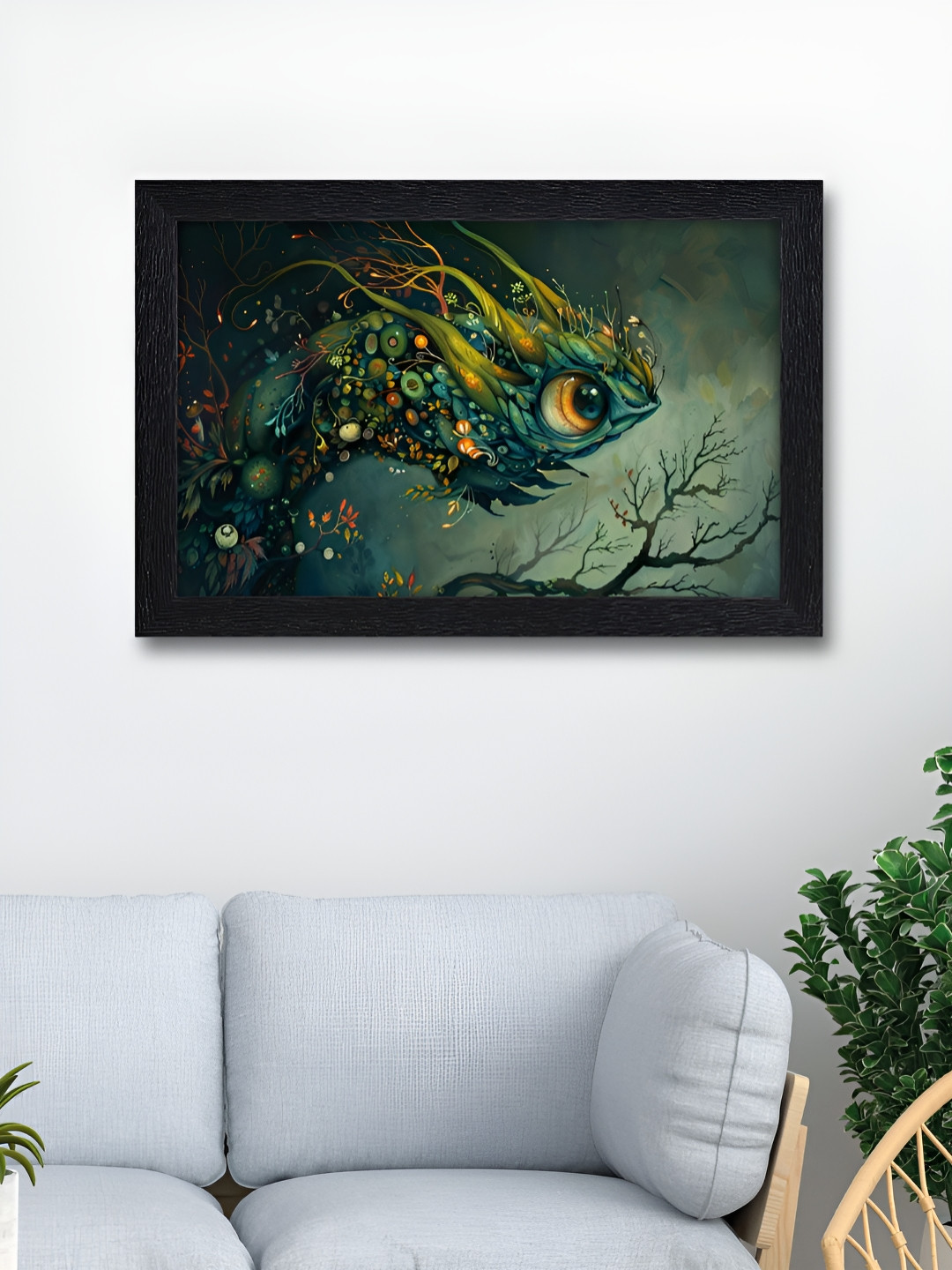 Myntra Elegant Homes Green & Yellow Fish Printed Wall Art