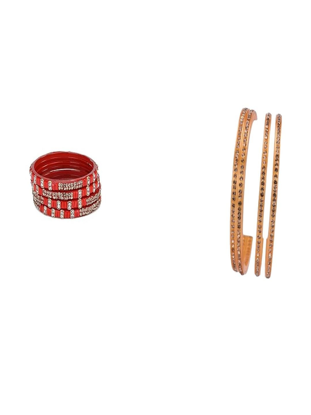 SOMIL Set of 8 Women Red & Gold Artificial Stones and Beads Bangles
