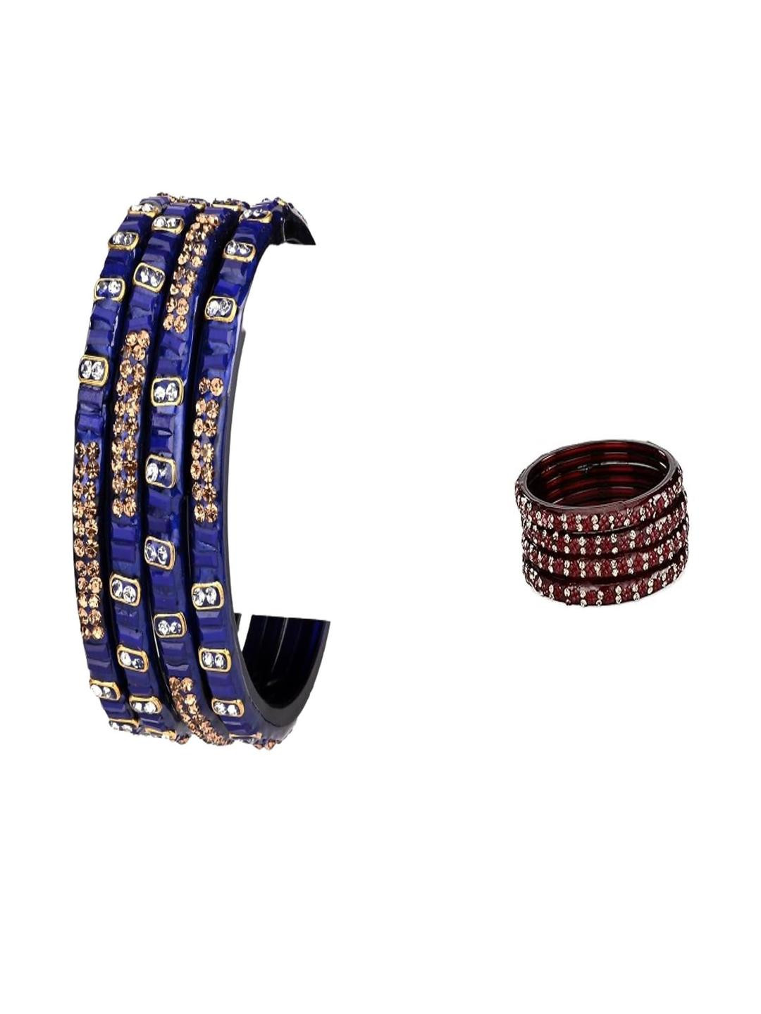 Somil Set of 2 Glass Blue and Maroon Bangle set for women