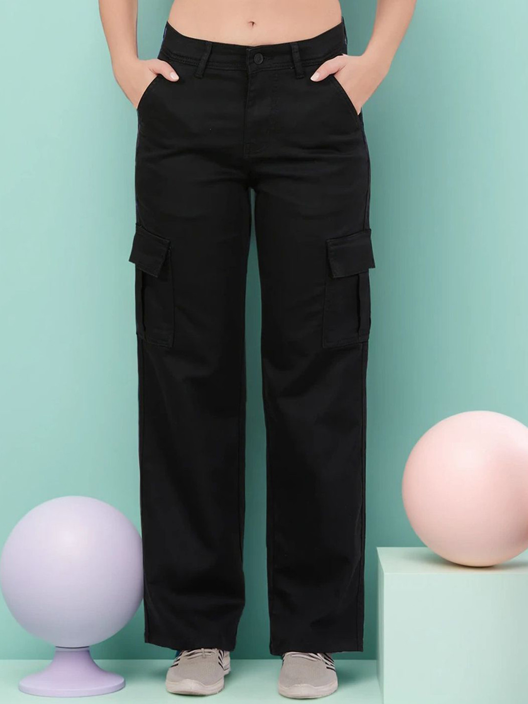 FIREAGE Women Danial Straight Fit High-Rise Stretchable Cargo Jeans
