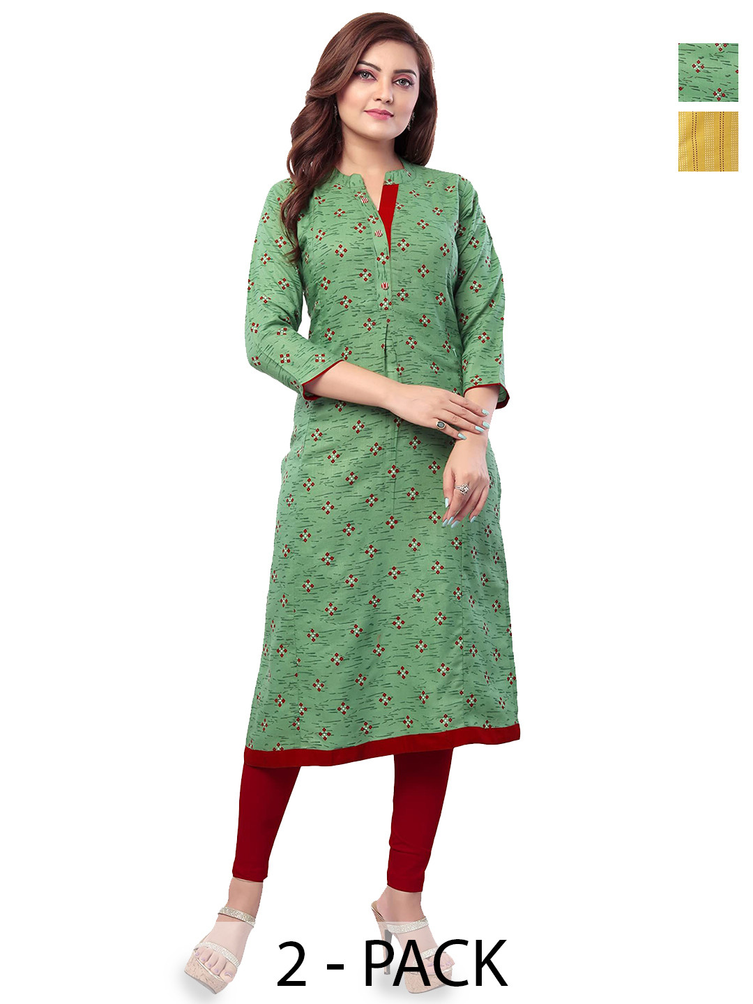B2F Manufacturing & Designing Kurti Women Pack of 2 Ethnic Motifs Embroidered Cotton Kurta