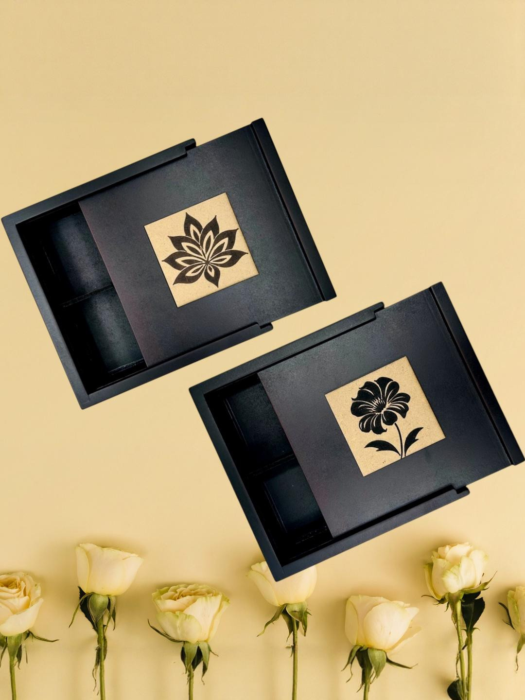 Angira handicrafts Pack Of 2 Brown Multipurpose Handcrafted Square Dry Fruit wooden box