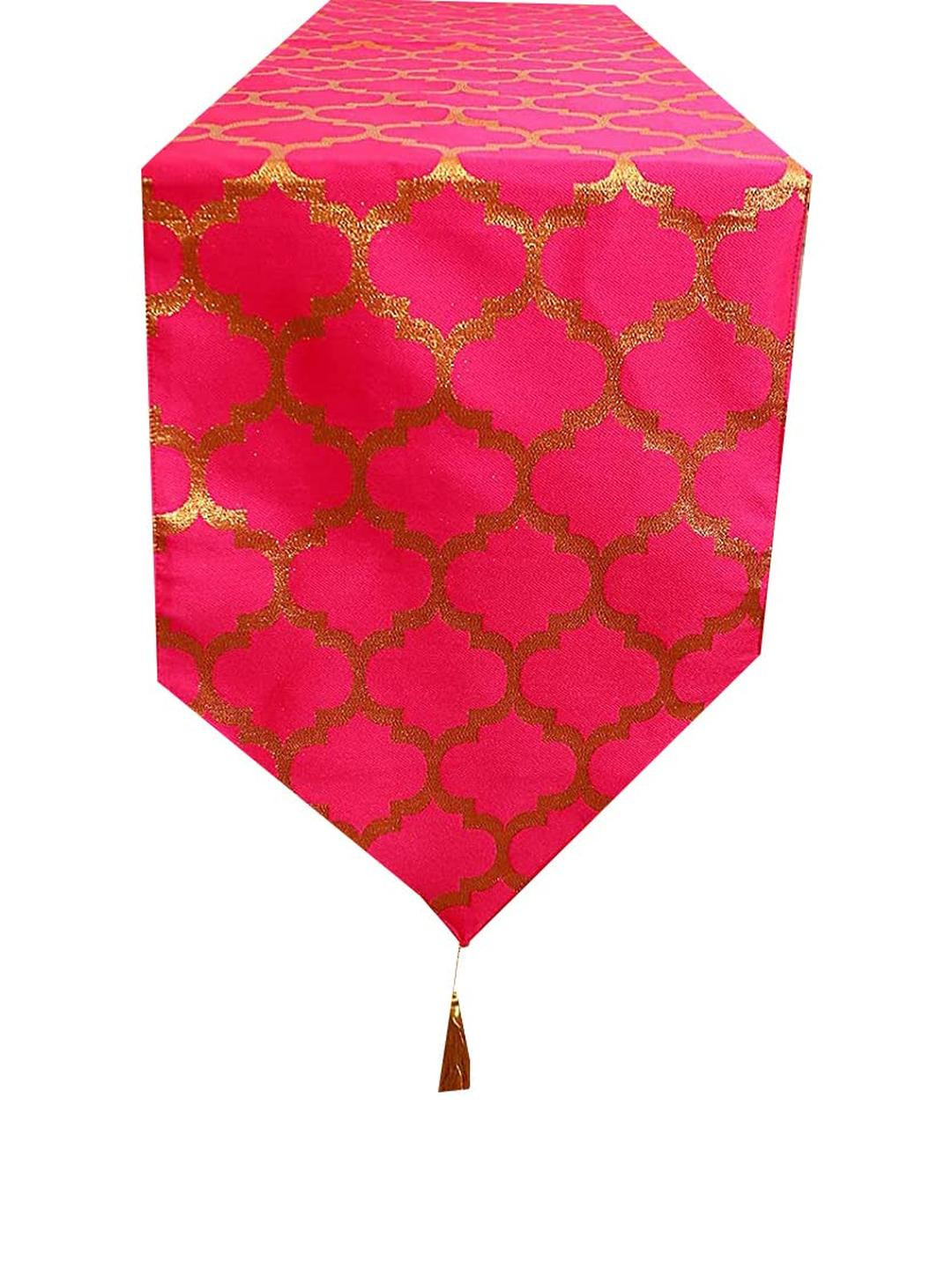 Pink Parrot Red Jacquard table runner