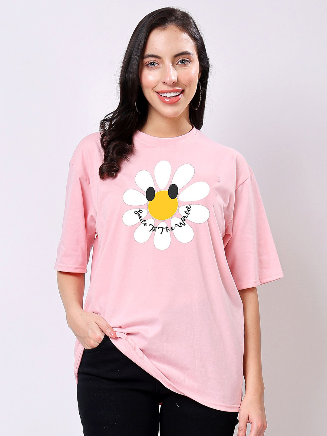 TQH Women Graphic Printed Round Neck Cotton Oversized T-shirt