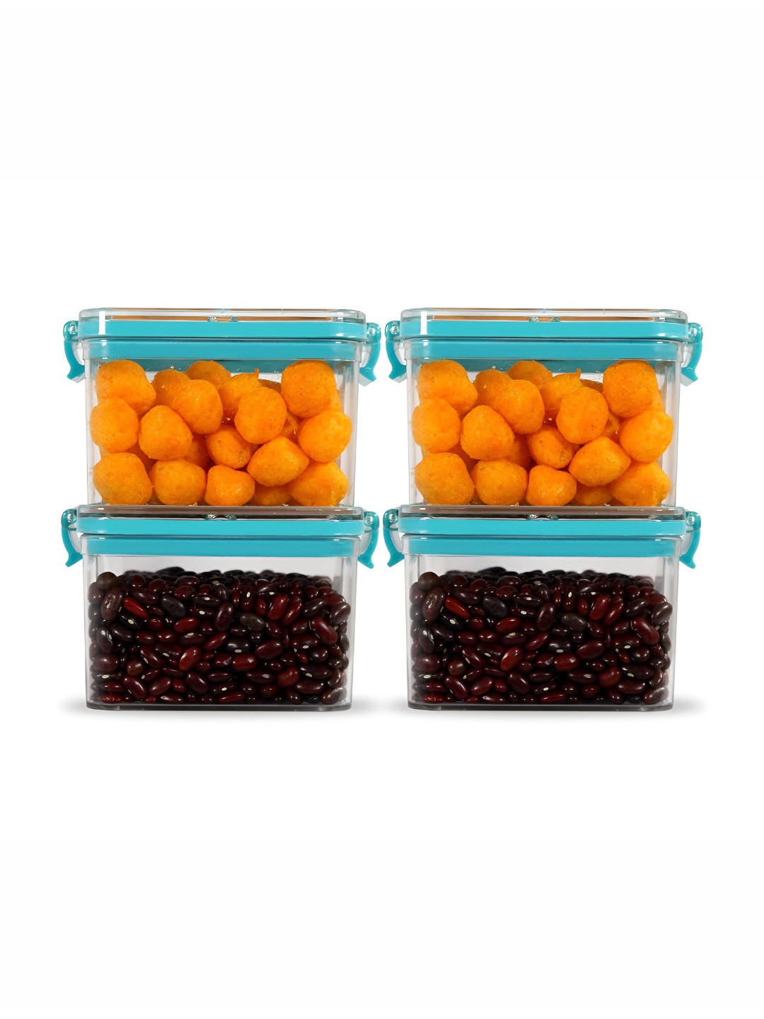 Pearlpet Blue & Transparent 4 Pieces Easy to Clean Core Food Containers 400 ml