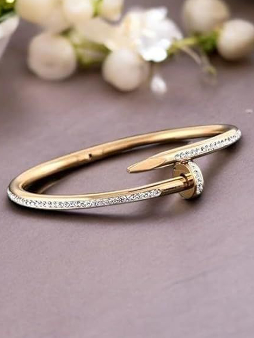 STYOLLO Women Enamelled Gold-Plated Anti Tarnish Nail Kada Bracelet