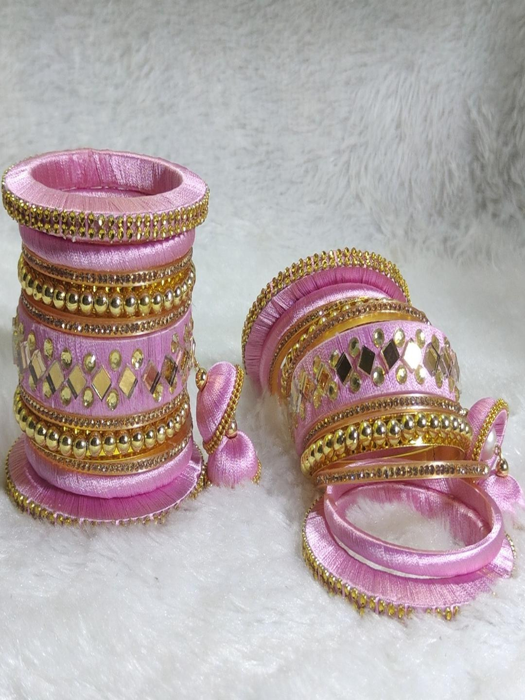 Nisha Jewellers Pink Handcrafted thread Bangles
