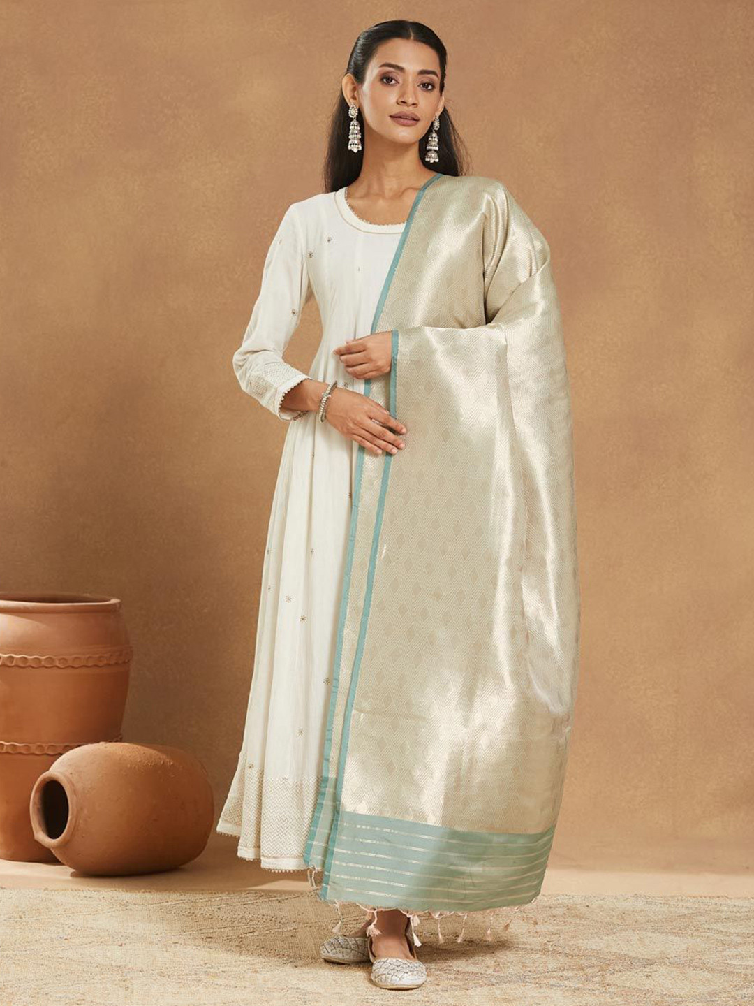 Fabindia Geometric Woven Design Banarasi Cotton Silk Dupatta