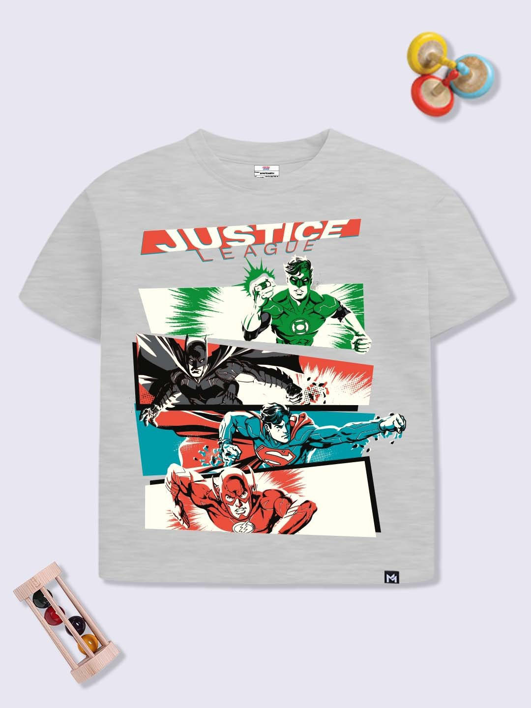 YK X Minute Mirth Boys Justice League Printed Pure Cotton Drop-Shoulder Sleeves T-shirt