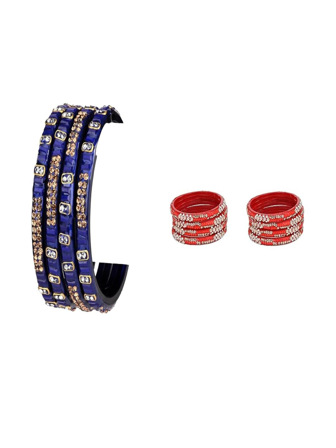 Somil Elegant Women Blue & Red Pack Of 12 Handmade Traditional Glass Bangle Set