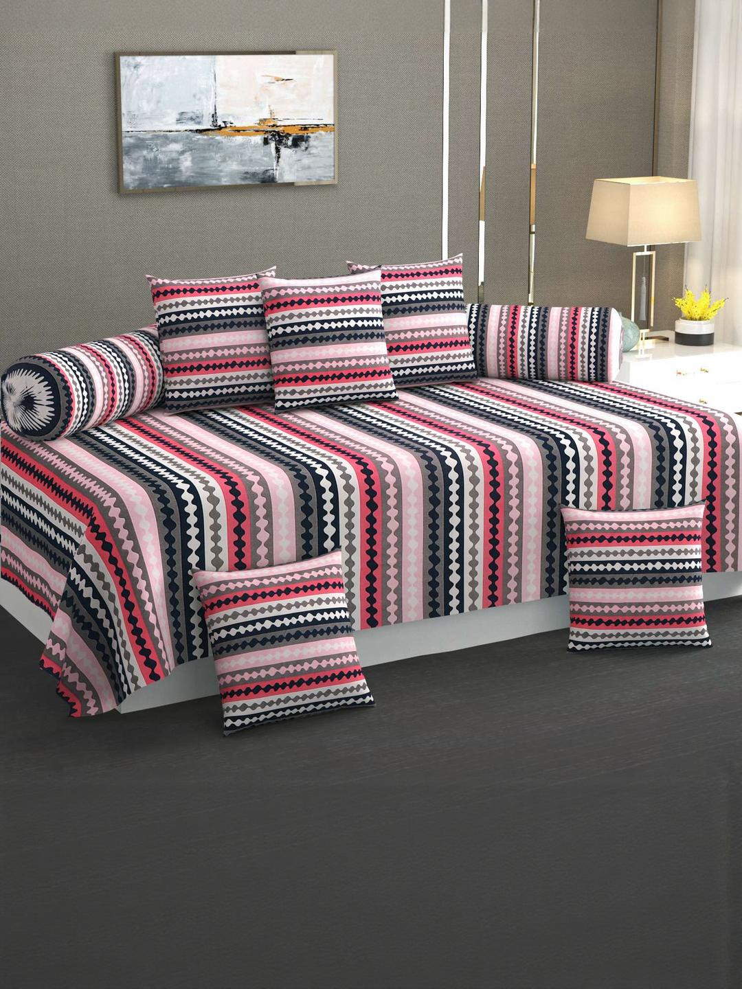 HIYANSHI HOME FURNISHING Set of 8 Bedsheet, Cushion Covers & Bolster Covers Diwan Set