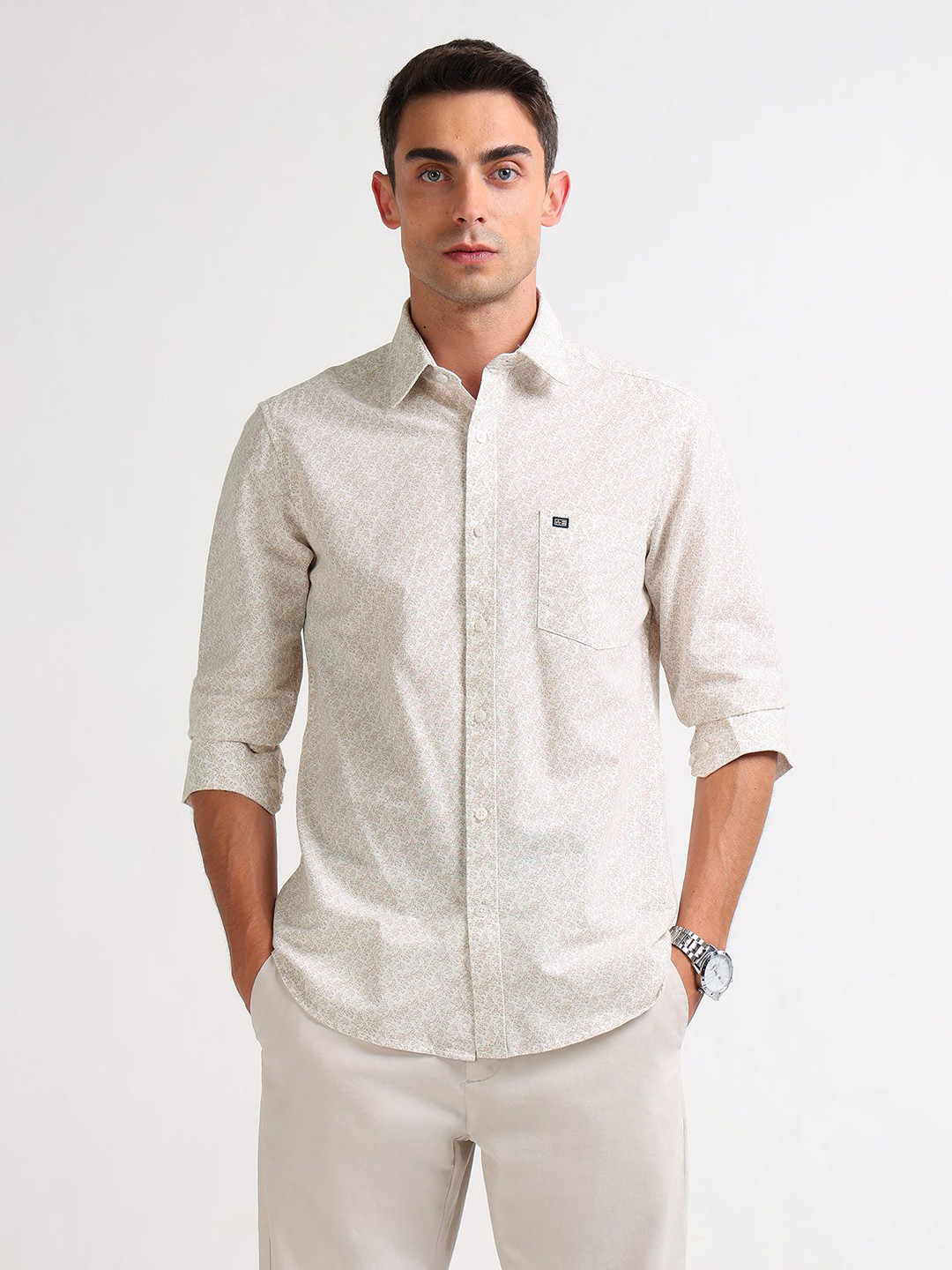 Arrow Sport Original Floral Printed Spread Collar Slim Fit Pure Cotton Shirt