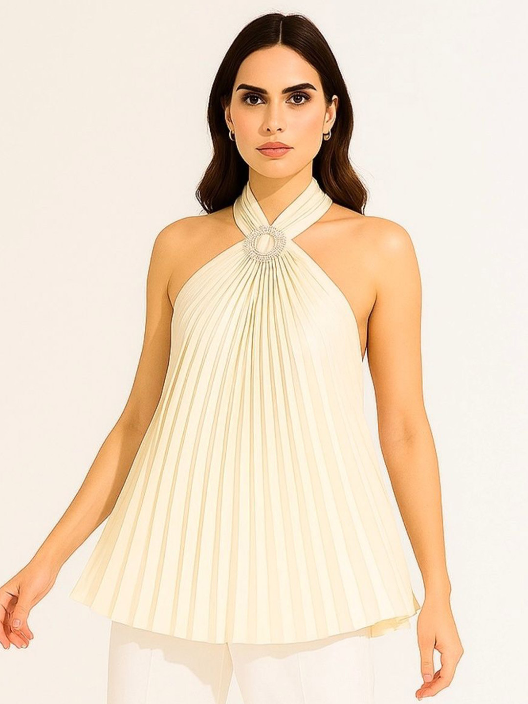 Heart Up My Sleeves Women Halter Neck Satin Top
