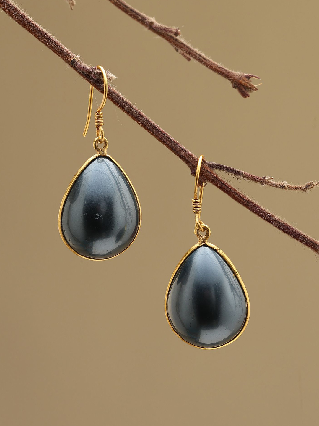 Exotic India Gold-Plated Teardrop Shaped Synthetic Pearls Drop Earrings