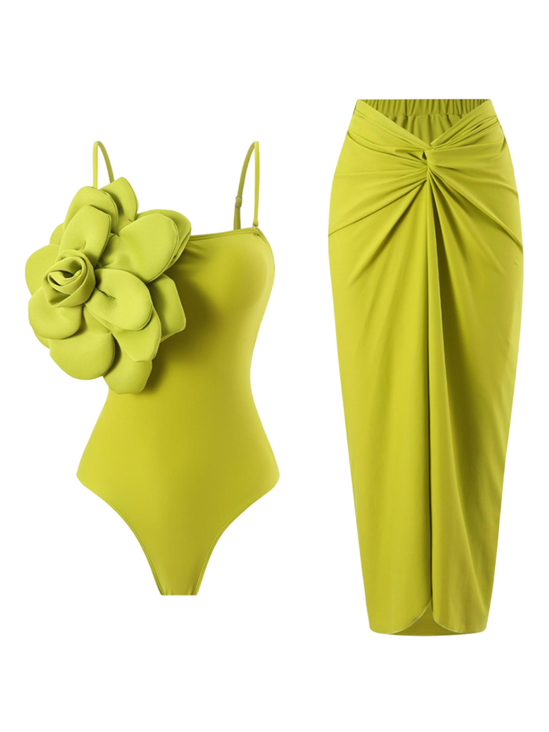 Miss Mosa By Akanksha  Kelly Rosette Swimsuit With Skirt In Neon