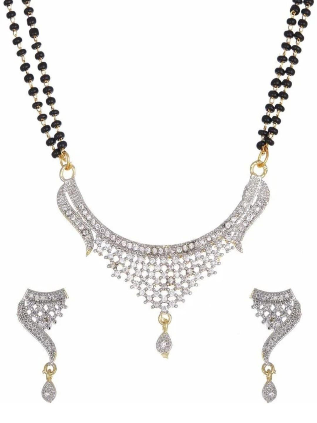Pinakin Silver-Plated Artificial Stones Studded & Beaded Mangalsutra