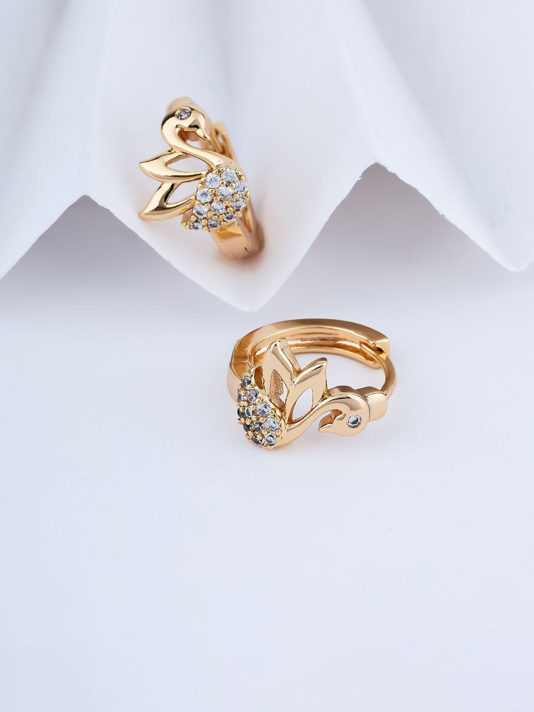 DIMIKI Rose Gold-Plated American Diamond Studded Korean Animal Shaped Hoop Earrings