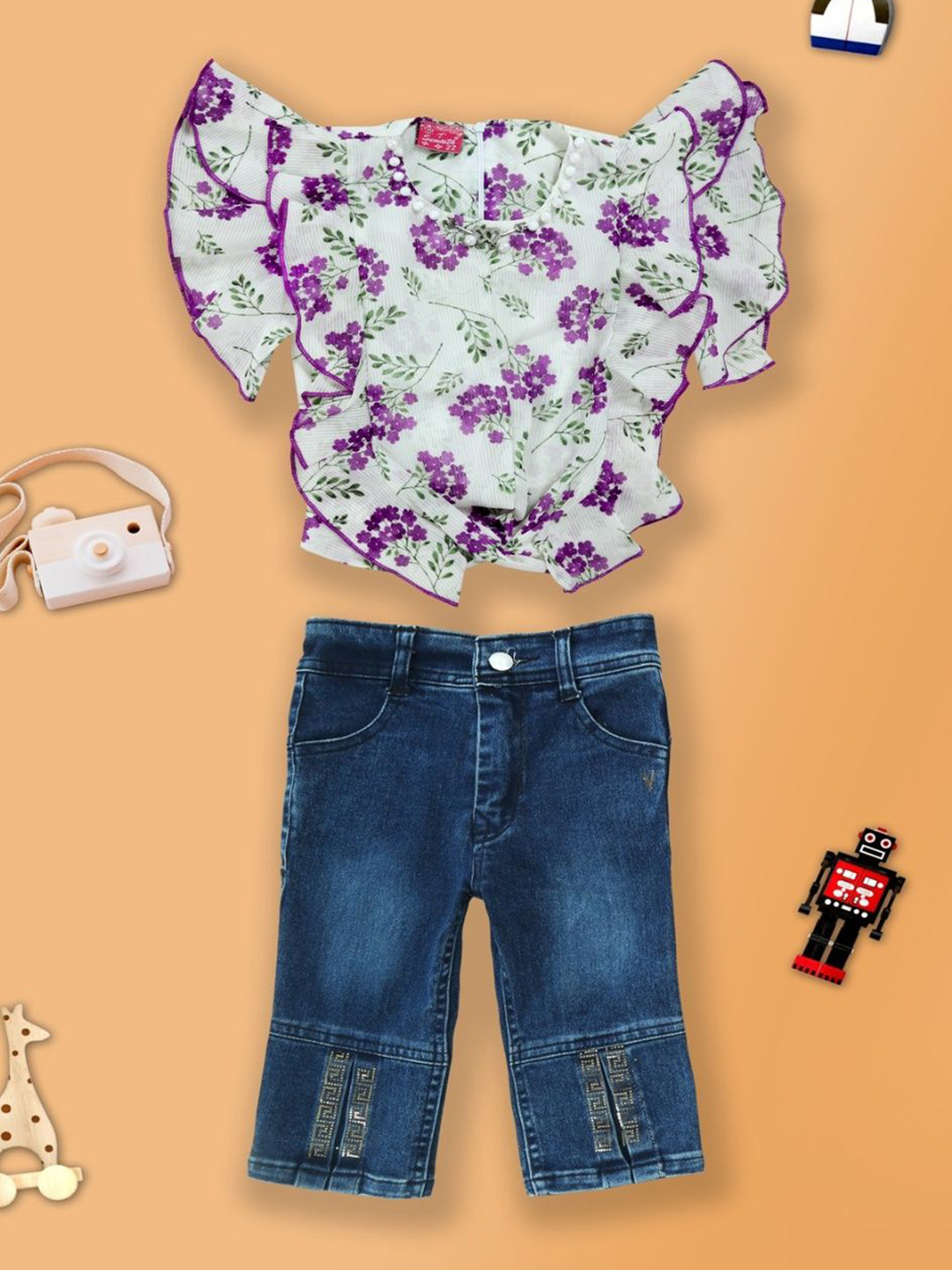 T Sumaita Dresses Girls Printed Round Neck Top With Capris