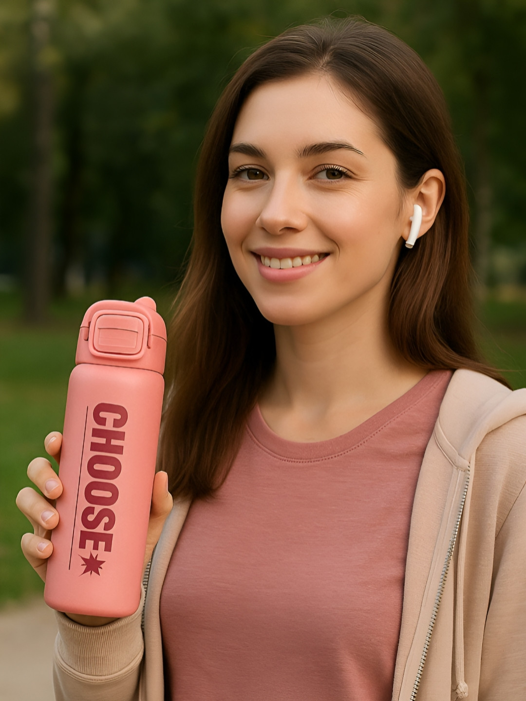 iSWEVEN Pink Stainless Steel Printed Double Wall Vacuum Thermos Flask Water Bottle-500 ml