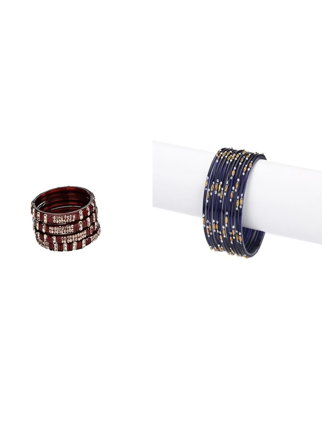 Somil Combo Of 2 Set maroon and black glass bangles