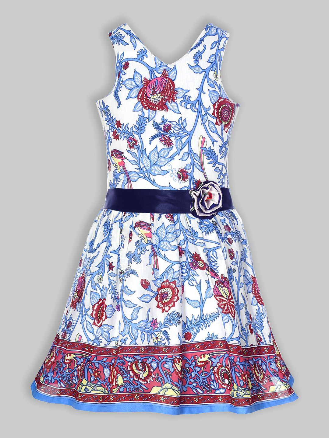 Naughty Ninos Girls Floral Printed V-Neck Sleeveless Fit & Flare Dress