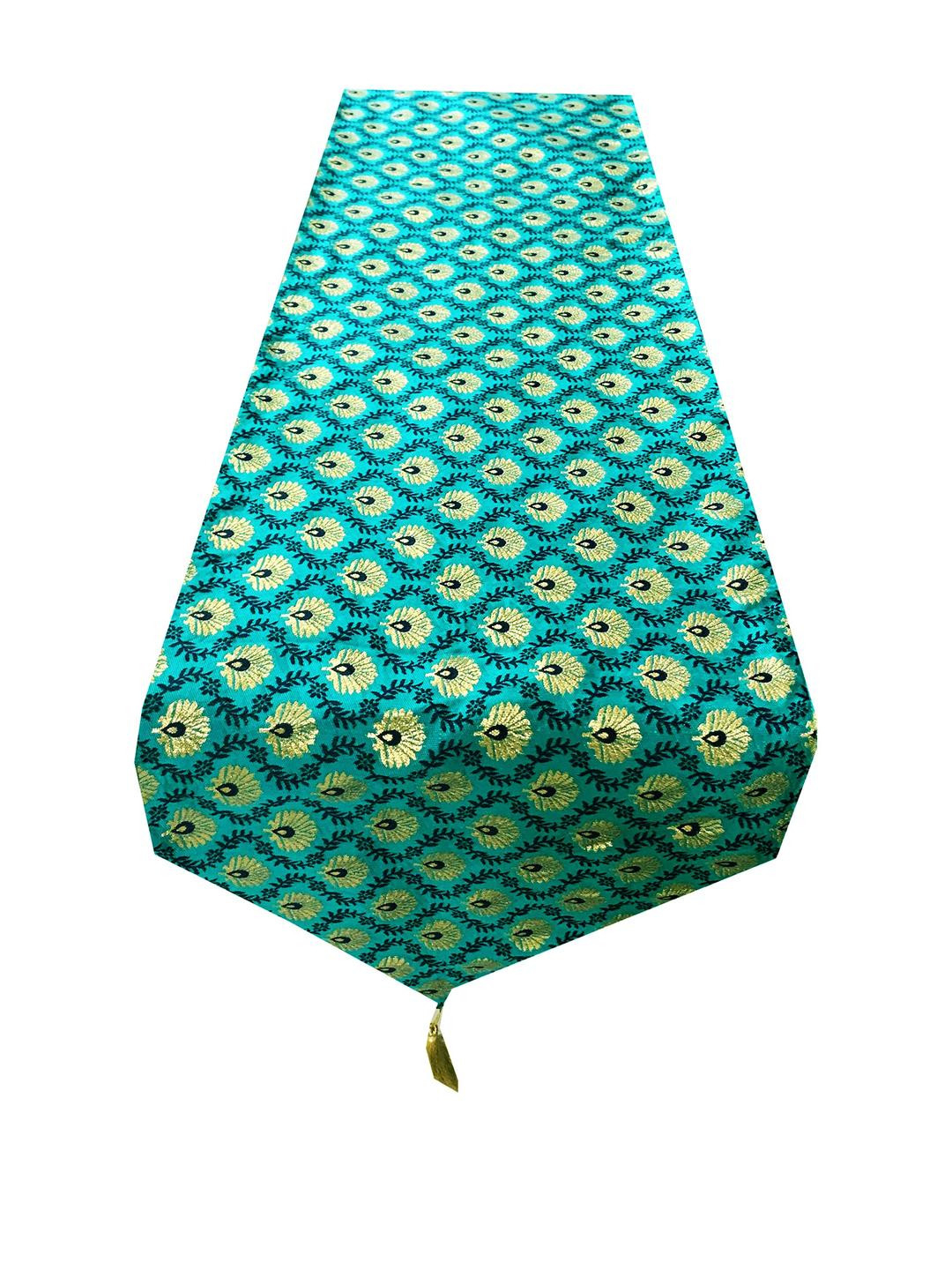 Pink Parrot Blue & Gold Floral Silk Table Runner